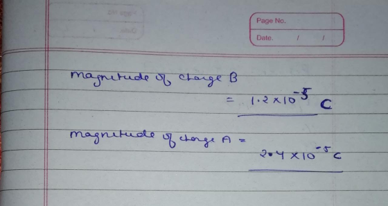 Page No. Date. magnitude of charge B = 1,2x105 c magnitude of charge Az e ro