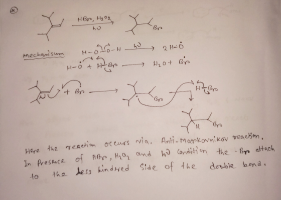HBro, H2O2 bo - BP Mechanisum Hoo H h Hot Hi Bro - ho H₂O+ Biro Here the In presence the reaction occurs via. of HBO, H₂O₂ an