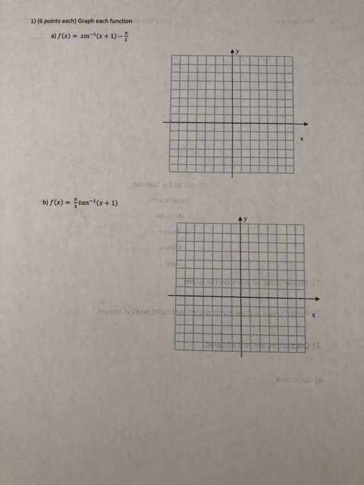 1) (6 points each) Graph each function a) f(x) = sin(x+1) - у b) f(x) =tan(x + 1) y whenown X 18
