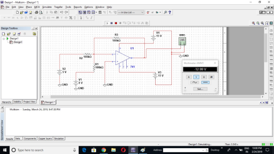 Design1 - Multisim- [Design1 1 File Edit View Place MCU Simulate Transfer Tools Reports 으ptions window Help 画田 Aa-R 쭸 1も考 vl