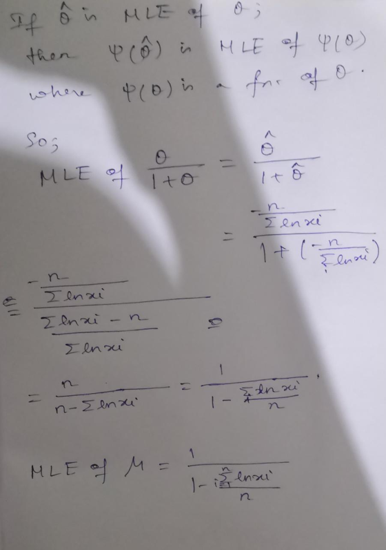 If ô in MLE of o; then & Co is MLE of 4 (0) where 4(0) is a for of o. Soz MLE of ito = t õ I enxi Ienai Ienain Elnai . n-Elna