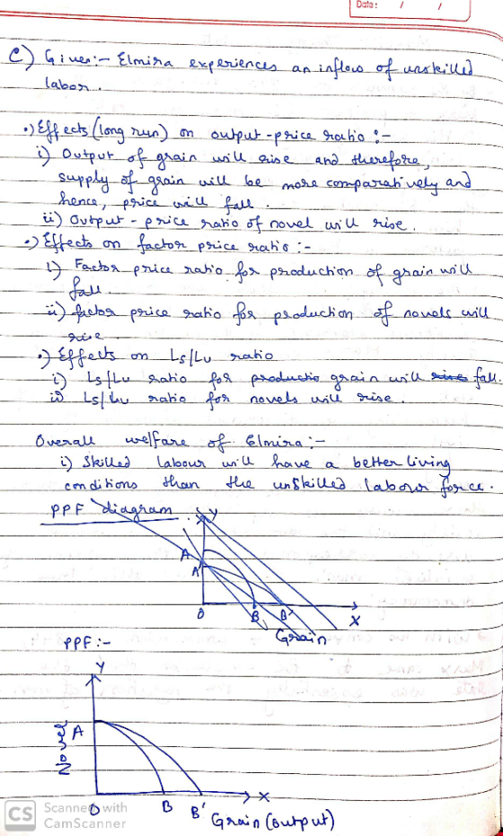 Date: C) Giner: Elmira experiences an inflow of unskilled ... Labor • Effects (long run) on output -price ratio :- i Output o