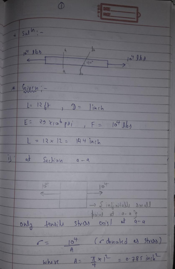 Salhin رو ه} L= Rft , D = linch E = 29 xloopsi , F = lot abs L=12x 12 = 144 inch at Section ara | - $ infinitable small point