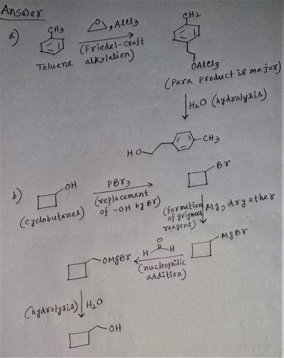 Ansoer ,Alls (Friedel-caft Toluene alkylation) OALU3 (Para psoduct is major) CHЗ H O OH PO3 (vepla cement Ceyelobutano) of -o