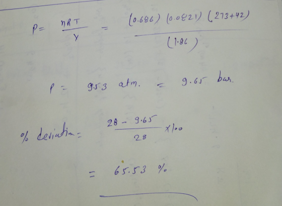 = م 77 0 . 09) (12 + 213 (21 ع . ۵) ( ( 109 ) P = 9.53 atm. = 9.65 bur. % deviations 28 - 9.65 و2 د.(1 و یک لاک =