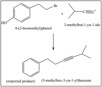 -c=c
+
HO
3-methylbut-1-yn-1-ide
4-(2-bromoethyl)phenol
(expexted product) (5-methylhex-3-yn-1-yl)benzene