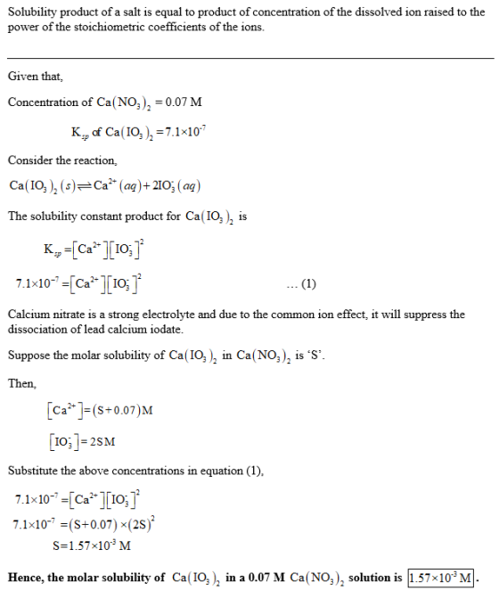 Solubility product of a salt is equal to product of concentration of the dissolved ion raised to the power ofthe stoichiometr