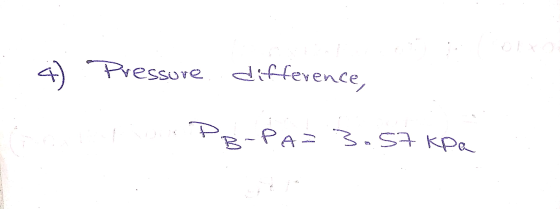 4) Pressure difference, DE PB-PA= 3.57 kpa