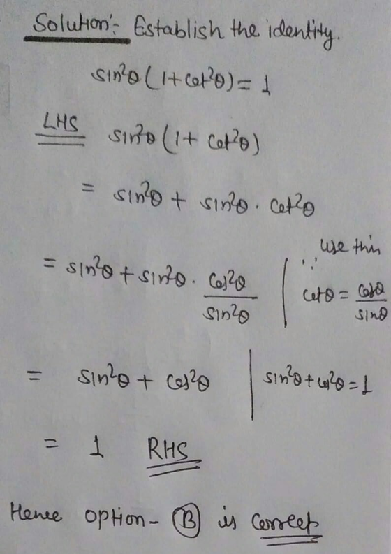 Solukon Establish the identity. sino (It cet²0) = 1 LHS sino (It ceto) sino sino ceto We this = sinetsino. Core ceto= Cefa Si