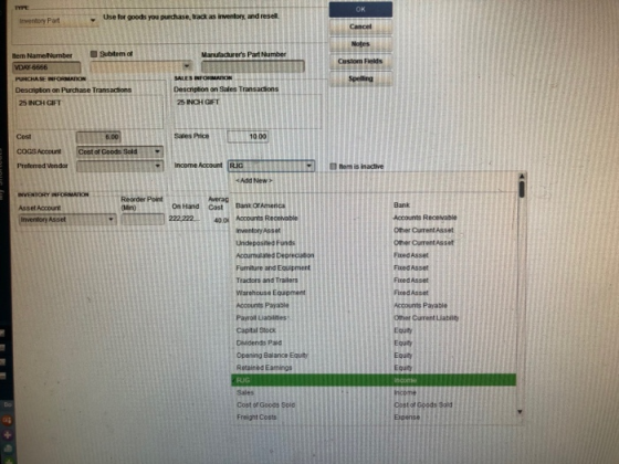 Inventory Part Use for goods you purchase, track as inventory and resel. Manufacturers Part Number Hem Name Number Subitem o