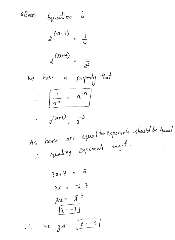 Given Eation 4 (3x+ have that We a a (31t7) -2 ual thn xponents sheauld be tyual bares are As Guatng xpomtugef 2-7 3X 2 -3 -3