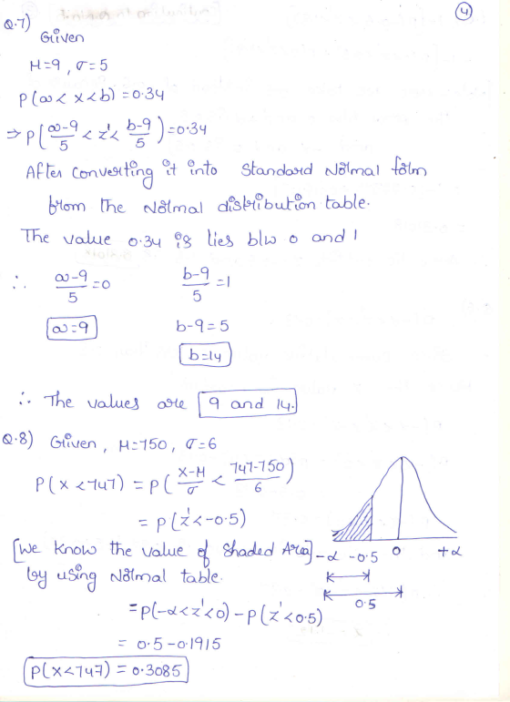0.7) Hond no lontaire : Q.1) Given H=9,=5 Pl@cx<b) =0.34 *ple qezbog) -0:34 After converting it into Standard Völmal föln br