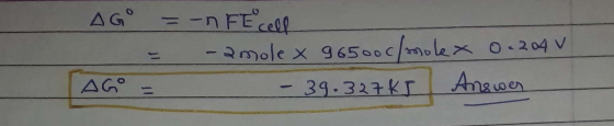 AGO =-n FE cell = -a molex 96500c/molex AGO - - 39.327KI 0.204 v Answer