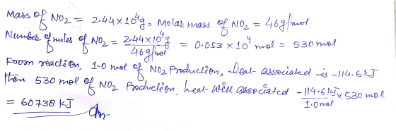 Mass of N02= 244x 1019, Molas mass of No, = 46g/mol Numbers of males of No, a ze = 0.053 x 10 mol = 530 mal mol of No2 Produ