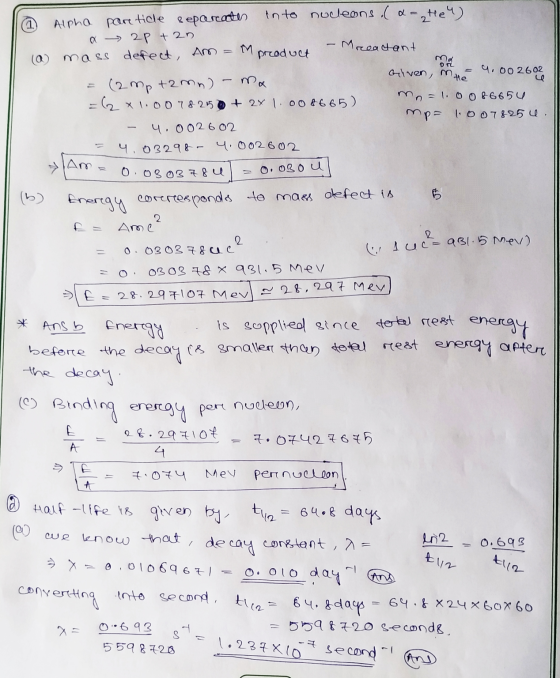- Mreactant ma OL Given, he 9.00 2602 Alpha pare ficle Reparates in to nucleons .( X-te) a → 2 P + 20 mass defect, Am M produ