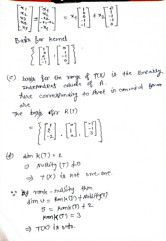 al M2 782 23 na- Eng -X-112 -94 Basis for kernel 2012 (e) basis for the range of T(X) is the linearly Independent column of A