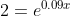 2 = e^{0.09x}