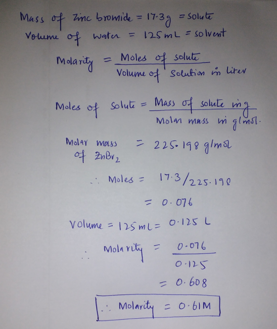 Waten = 125 mL = Solvent Molarety = Moles of solut Volume ot Solubin n irev Males of Solu Mass 여 Solute me Malay mass 억2mBv 2