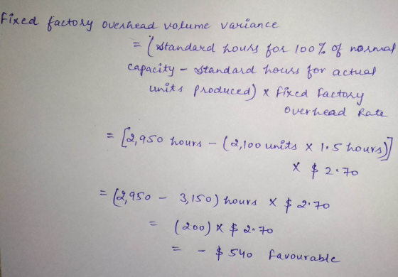 Fixed factory overhead volume variance (Standard hours for 100% of normal capacity - Standard hours for actual its produced)