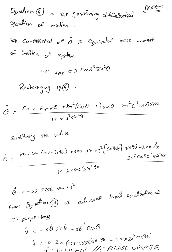 PAGE Equation is the governing differential equation of motion The Co-efficient of ö is equivalent of inestia of system mess