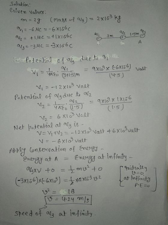 Solution: Criven values: m=28 (mass of 913) - 2x103 kg a = -64C =-6xlobe 4 = +1 uc =+1x1660 alz=-34c =-3x106c 912 1.5m 3m A T
