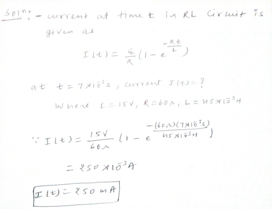 soino - current at time t in RL cirwit is. given as - Rz Ilt)= 311-ény at t=7*10s, current Ilt) = ? In here {=150, Rabor, L