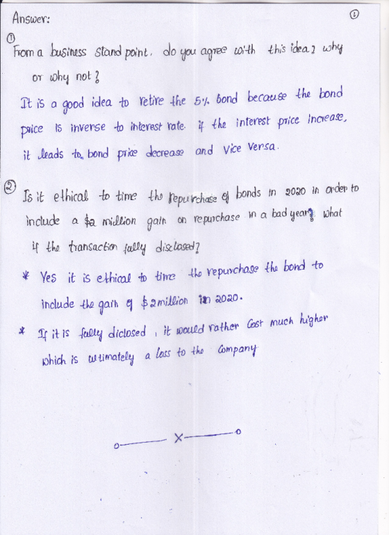 Answer: From a business stand point, do you agree with this idea ? why or why not? It is a good idea to retire the 54% bond b
