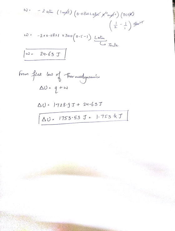 W. - 2 atu (Ingól) (0.0821 Latit ymgtt) (30% (Ź - +) set w -2x0.0821 X 300 fo. Lalu u Joule lwe 24.63 J / from first low of T