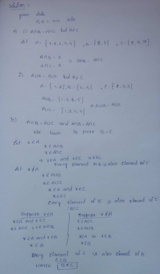 Selton piun dalb 4,e c ore sets el a,2,3,4,5 9,13, Anc, 요 s12,45 ,nu b) nug: Auc and A08 AOC le have to prove 3-C fet en AnB