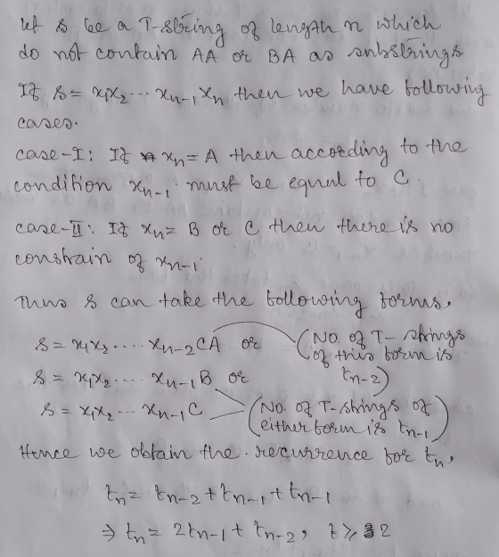 ut & be a Posbring of length in which do not contain AA or BA as substrings If = xpl... Kust then we have following case-I; I
