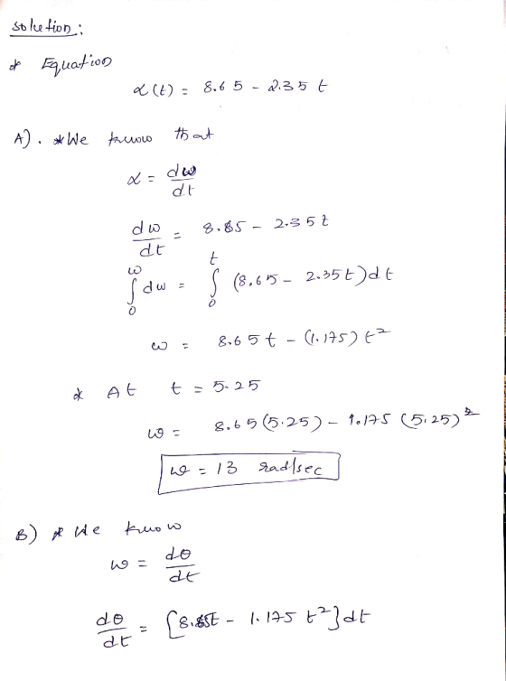 so la tion: oe Fquation 8,6 5 - 2.35t d (E) = A). *We tao th at dt 8.85 - 2.3 5 t dt s (3.65 - 2.35t)dt 8.6 5t - (.175)6² t