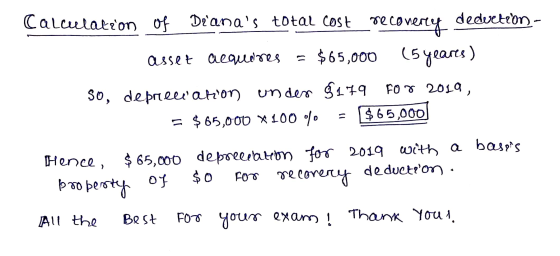 deduction Calcutatron of Deanas total Cost $65,000 (5yeares) asset aeauueres 1 FO 201a, undes 1 79 So, deprtee aho $65 000