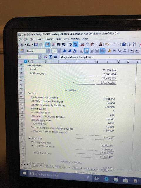 Ch9 Student Assign Ch 9 Recording fiabidities US Edition at Aug 29.18x LibreOffice Calc Ele Edit View Insert Format lools Dat