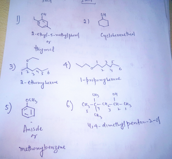 3 mil 애 2-ethyl-5-methylphenof -methys phenol Cyclohexanethio thymol 123456 2- ethosy hexame 1-propony hexane lane CH3 OH 2-(