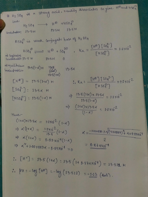 Ho and H500 . H2SO4 ich a strong acid, readily dissociates to gene ions. Ho tusoa Concentration; 13.5M 13.5M 13.5M tsoo us we
