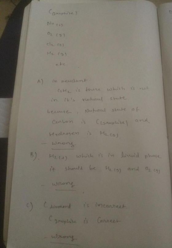 uplte) Nacs On cal cla col He can A) in senchant. C2H₂ is there which is not in its nectural state. because Natural state o