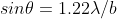 sin\theta = 1.22\lambda /b