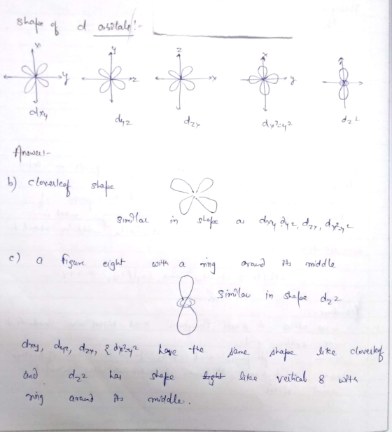 shape ape of d orbitale! dzy dy? 42 Answer! b) cloverleaf shape a similar in shape as dxy dyz, day, daya c) a figure eight wi
