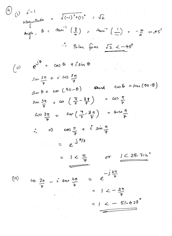 i-1 ID onitude = [(-1)²+(11 : 52 Angle, Bi feris () : tenis (6) -- ous S : Polar form 52 <-45 edia , Cos@ + i sin e sm + i a