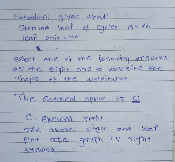 Soluation given Stem and leat leaf onit 100 that of cycles it N-60 Select as the Shape one of the following answees- sight on