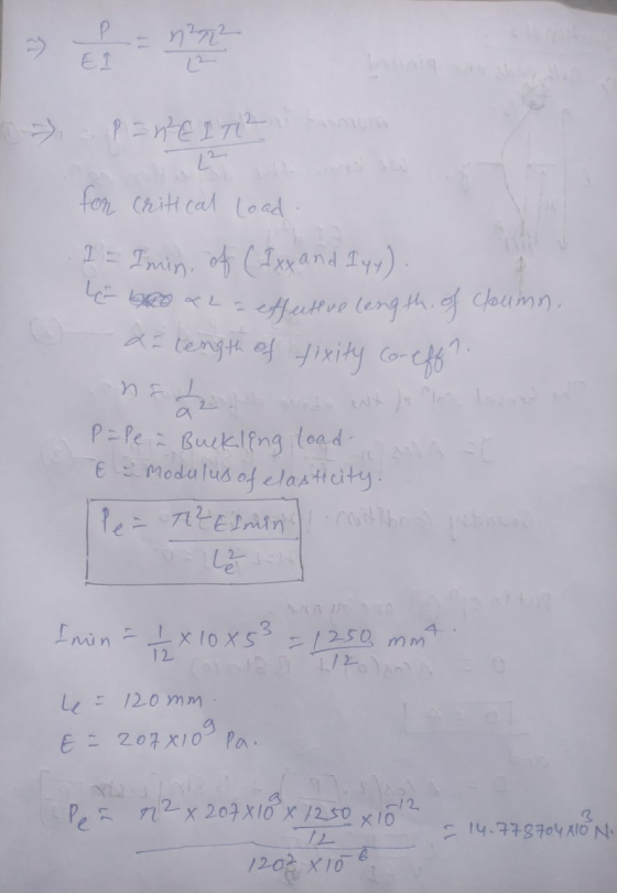 P = n E 1772 mm for critical load. I = Imin, of (Ixx and Iyy). - a2 = effective length of cloumn. a = length of fixity Coreff