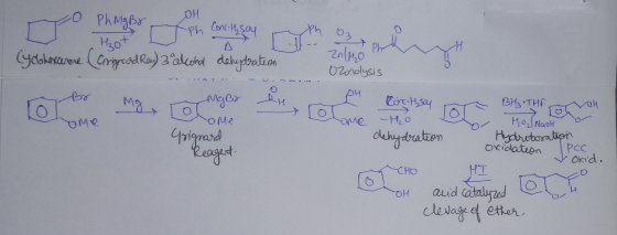 o OH Phng Br Hot Angrard Rey) 3 alcohol (yclohexanone dehydration ZnlAo Ph- Ororolysis H Mg, MgBy the OH Roc Hy sou e 15. THE