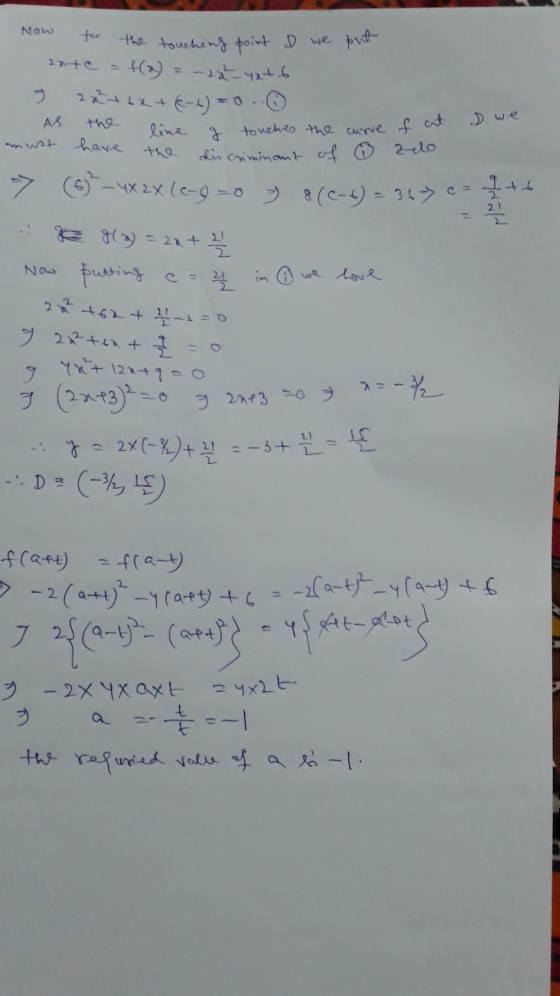 Now the touching point I we - 22-yat 6 う 22 + 2x + (-5) = 0 line g touches the core of art must have Lis criminant of 200 → 6