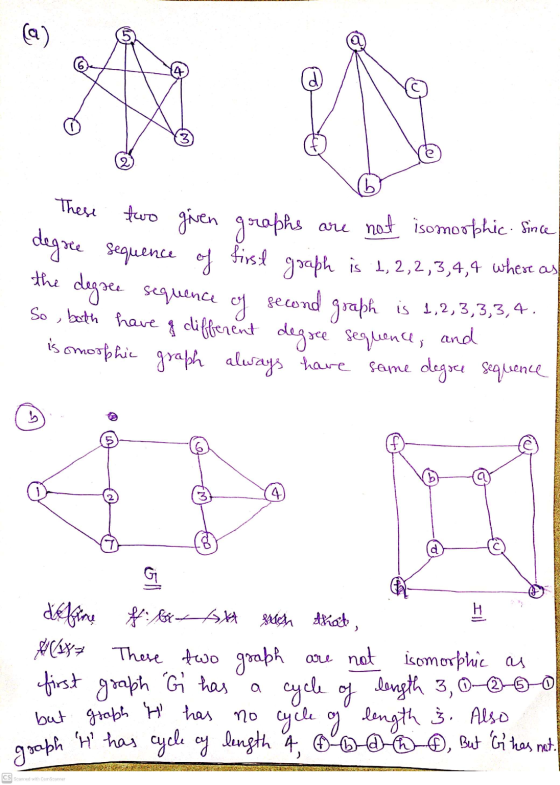 @) b. These two given degree sequence of the degree sequence So, bath have a different degree sequence, and first graph H h