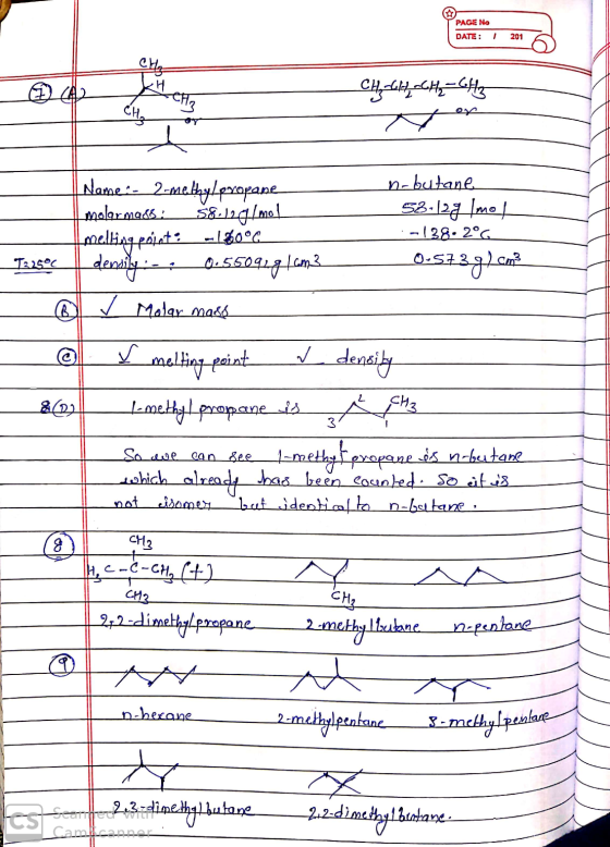 PAGE No DATE: 201 뺨 새 ett CH₂CH2CH2 CH3 CH₂ Name:- 2-meblyLpxopane molarmers: 58-120/mol melting point: -60°C density 0.55092