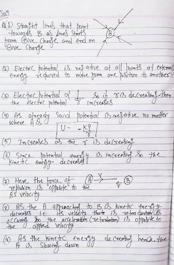 Som 011) Straight lines that point towards B as lines Starts boom Dive Charge and end.com (В. Give Charge 5 (2) Electric pote