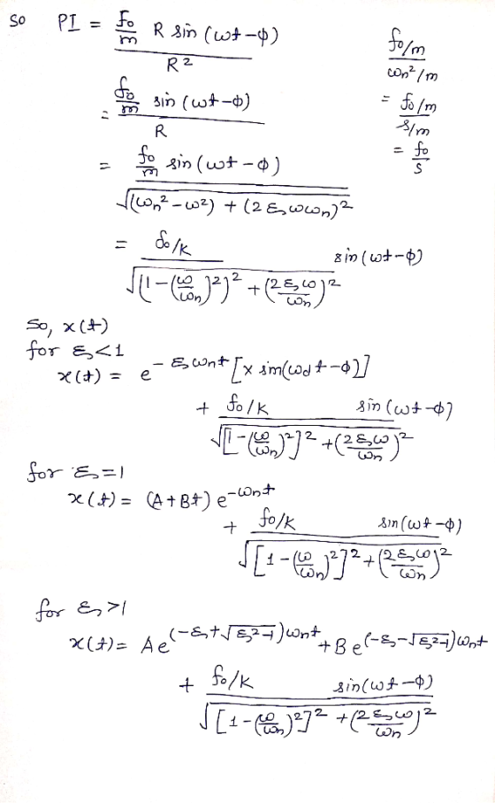 So PI = For R sin (wt-o) R2 do sin (wt-o) con²/m form R sm for sin (wt-o) Ilona-w2) +(263ww)? folk sin (wt-Ⓡ) - 2)2 +254) So,
