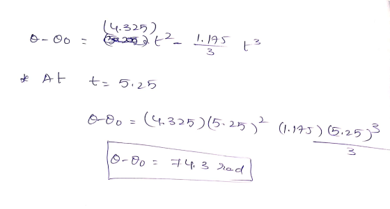 (4.325) 1.175 .2 t= 5125 (4.325)(5.25? (1.175)5.25) o-0o O-Oo 74.3 rad