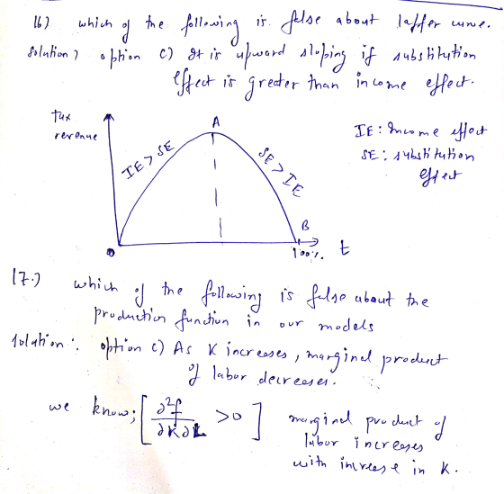 16) which of the following is false about laffer une solution option c) It is upward sloping if substitution - effect is grea