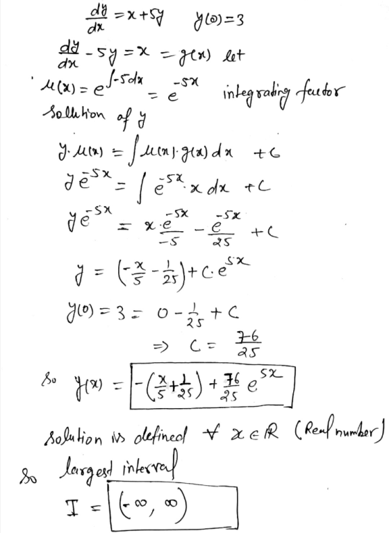 x +5° Y60)=3 da sy=&= gea) let M(x) = elasco - es integrating factor solletion of y y Min) = f uenigra) da to yesx = lesa xdx